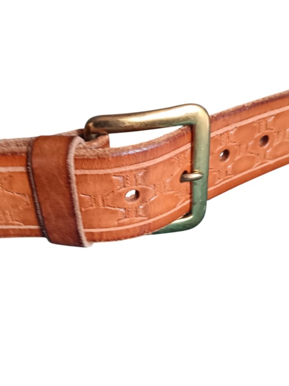 Vintage 28 X-Small Belt 1970's Genuine Leather Embossed Belt Brass Buckle Hippie